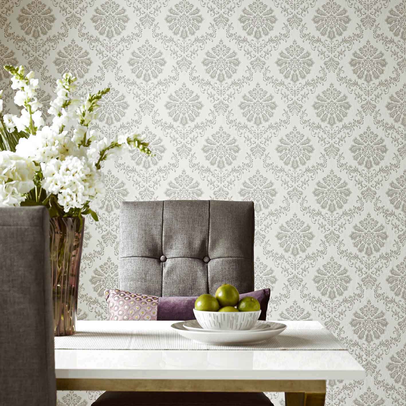 Broughton Grey Luxury Damask Wallpaper