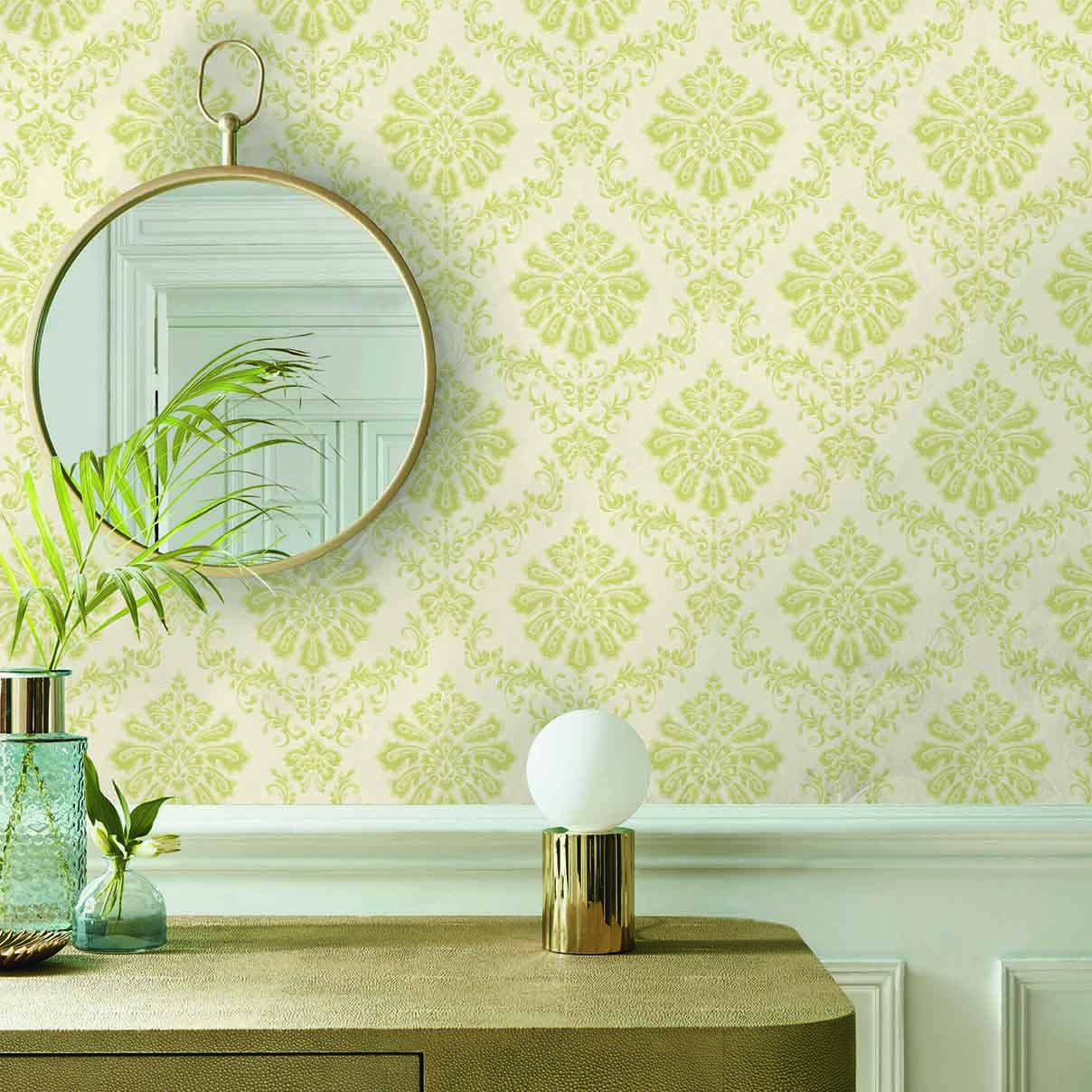 Broughton Lime Green Luxury Damask Wallpaper