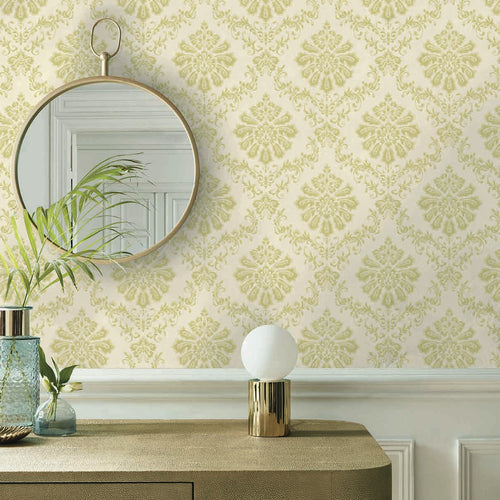 Broughton Lime Green Luxury Damask Wallpaper