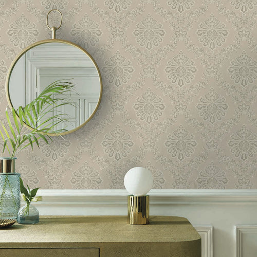 Broughton Taupe Natural Luxury Damask Wallpaper