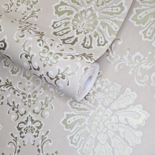 Broughton Taupe Natural Luxury Damask Wallpaper