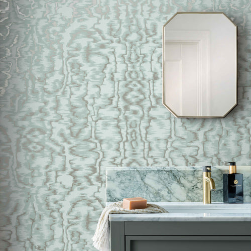 Avington Duck Egg Blue Luxury Moire Wallpaper