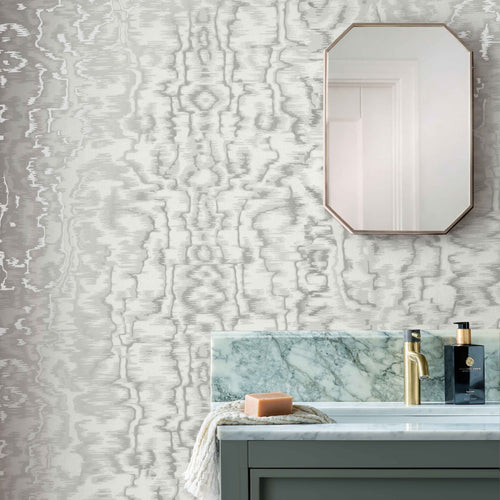Avington Grey Luxury Moire Wallpaper