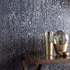 Avington Navy Blue Luxury Moire Wallpaper