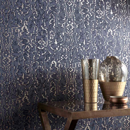 Avington Navy Blue Luxury Moire Wallpaper