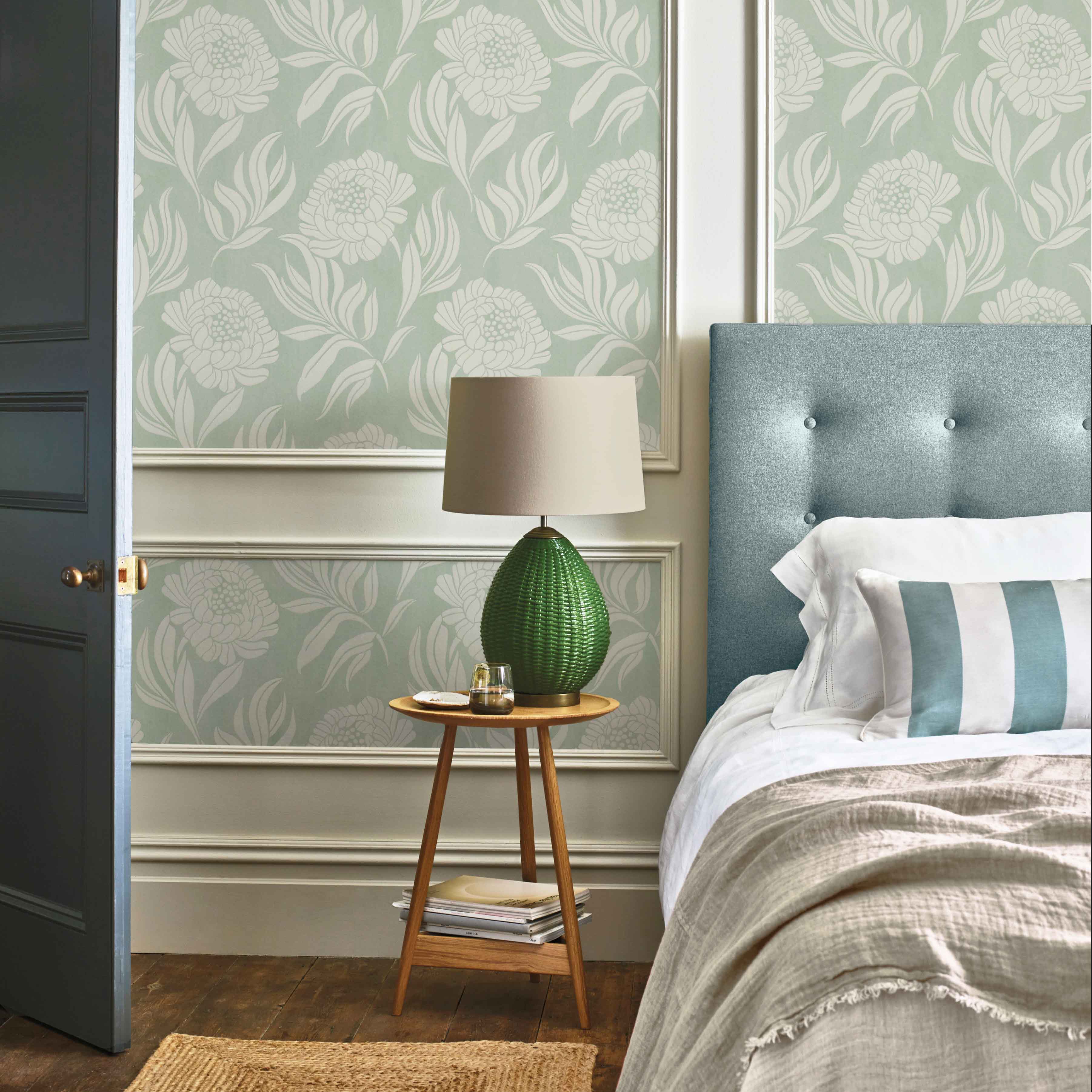 Chatsworth Duck Egg Blue Luxury Floral Wallpaper