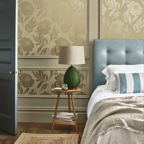 Chatsworth Gold Luxury Floral Wallpaper