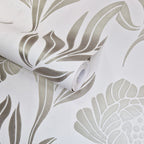 Chatsworth Ivory Cream and Metallic Luxury Floral Wallpaper