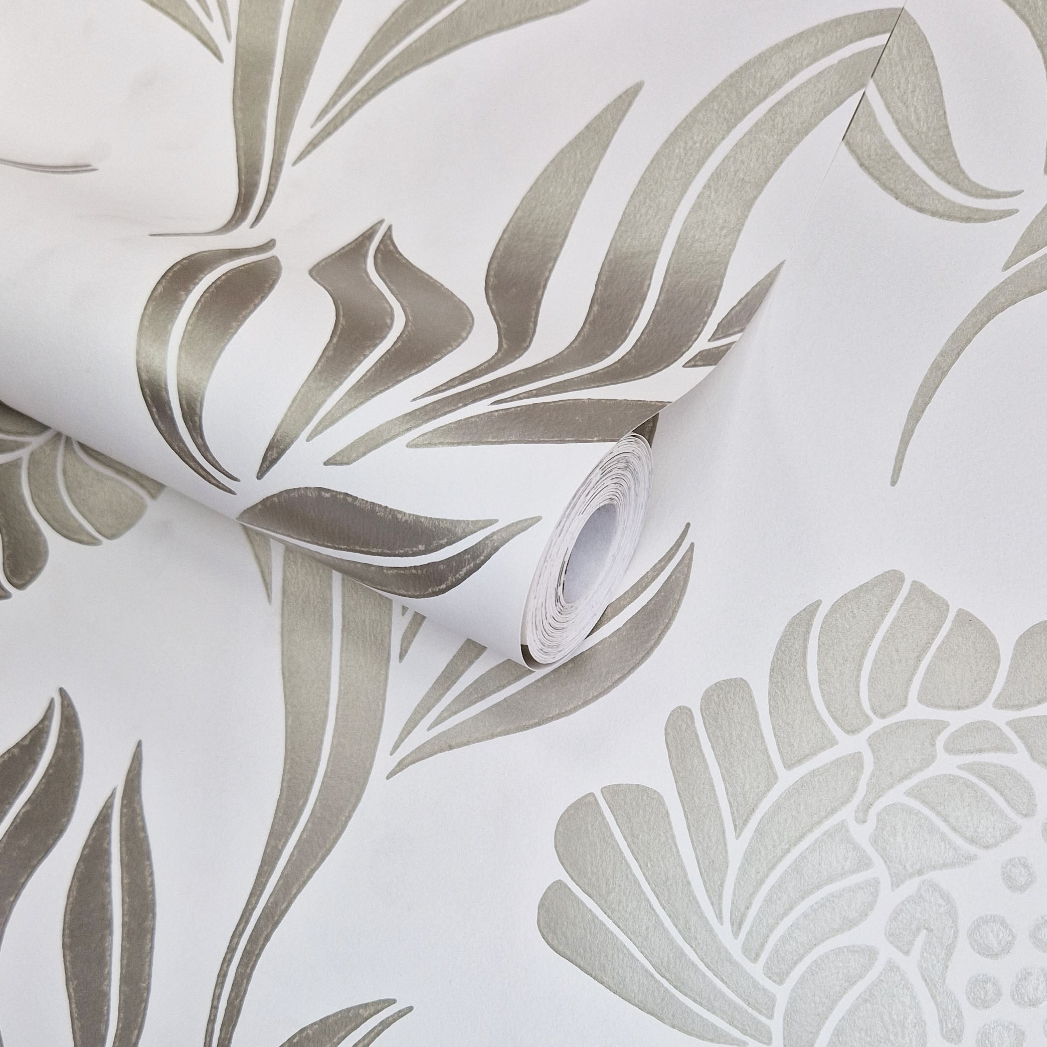 Chatsworth Ivory Cream and Metallic Luxury Floral Wallpaper