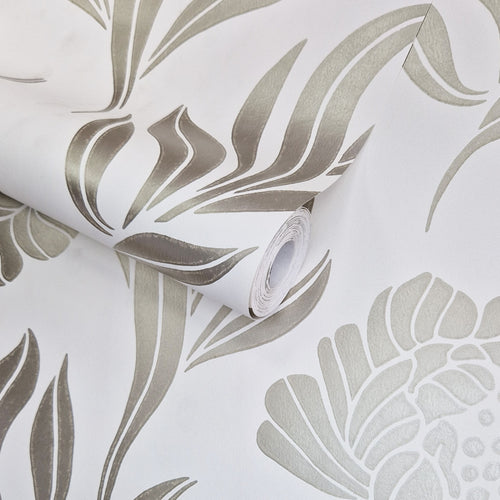 Chatsworth Ivory Cream and Metallic Luxury Floral Wallpaper