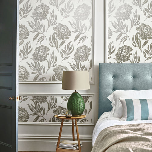Chatsworth Ivory Cream and Metallic Luxury Floral Wallpaper