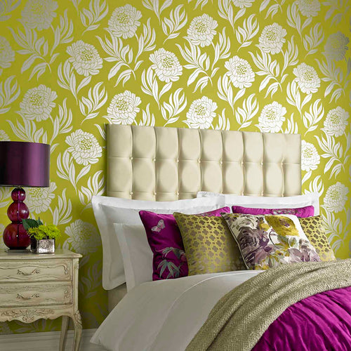 Chatsworth Lime Green Luxury Floral Wallpaper