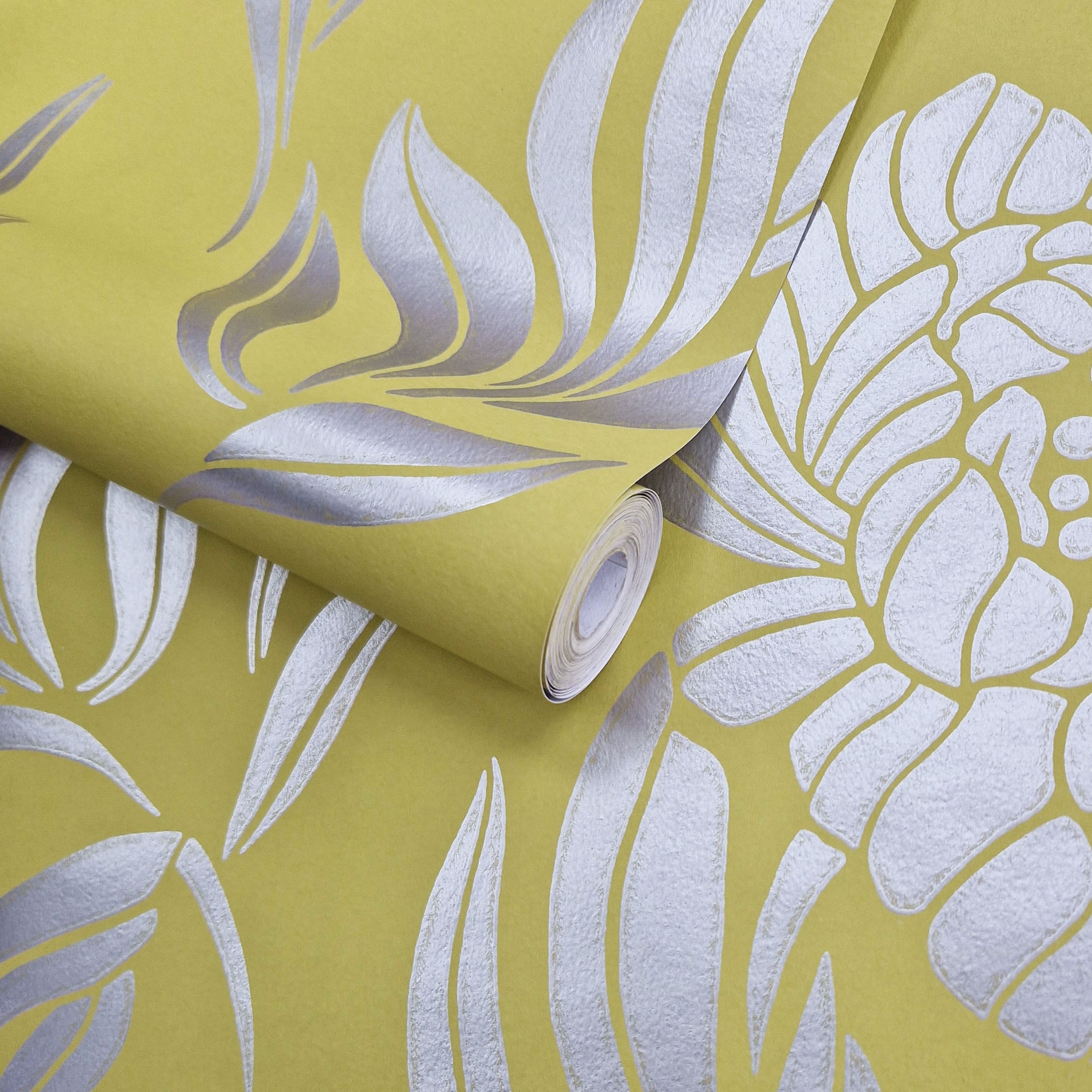 Chatsworth Lime Green Luxury Floral Wallpaper