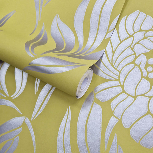 Chatsworth Lime Green Luxury Floral Wallpaper