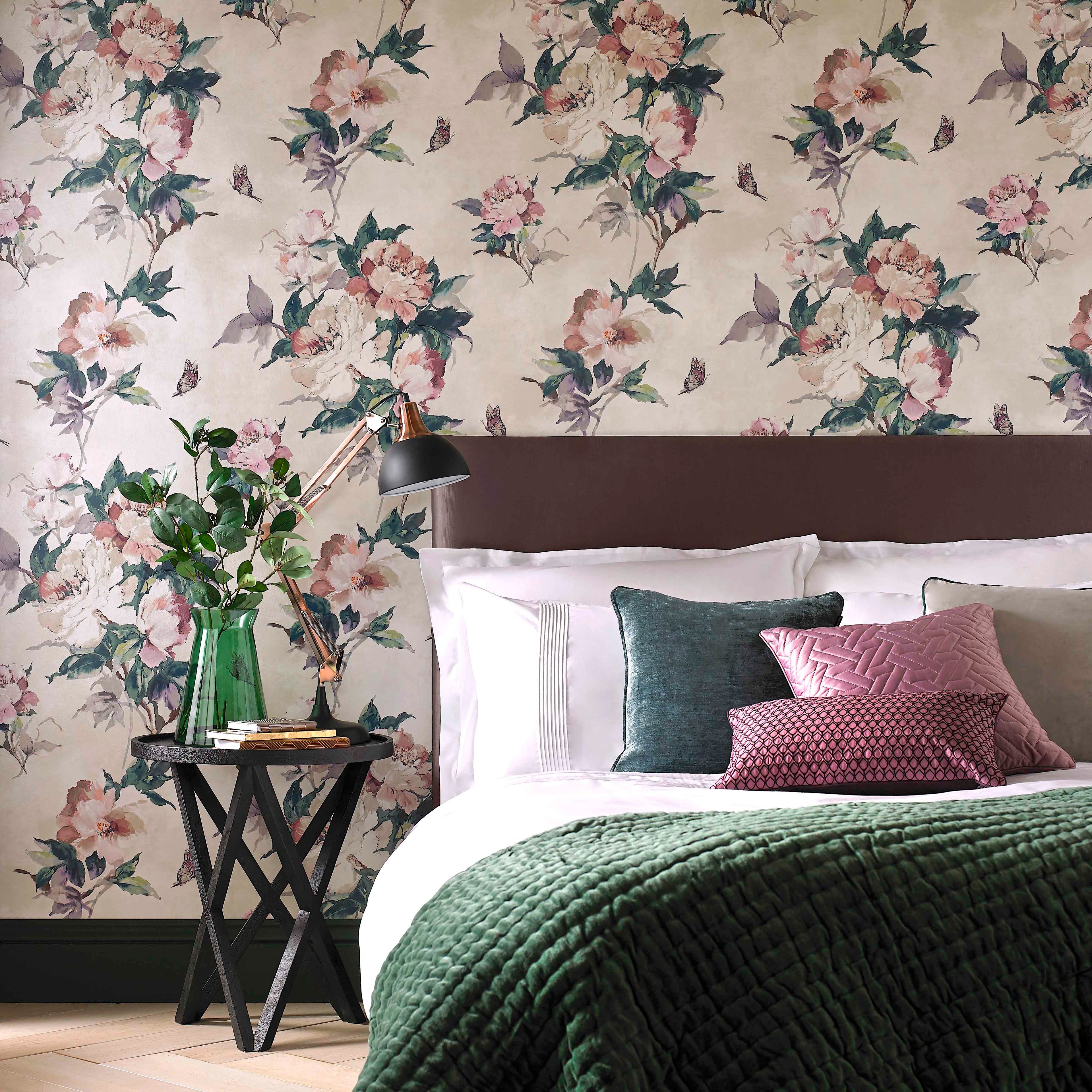 Madama Butterfly Ivory Cream Luxury Floral Wallpaper