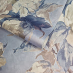 Madama Butterfly Denim Blue Luxury Floral Wallpaper