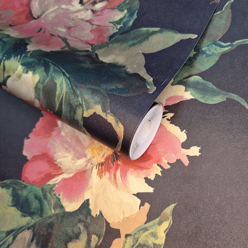 Madama Butterfly Ebony Black Luxury Floral Wallpaper