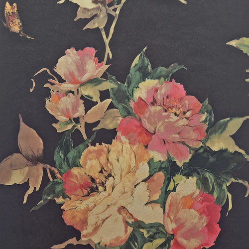 Madama Butterfly Ebony Black Luxury Floral Wallpaper