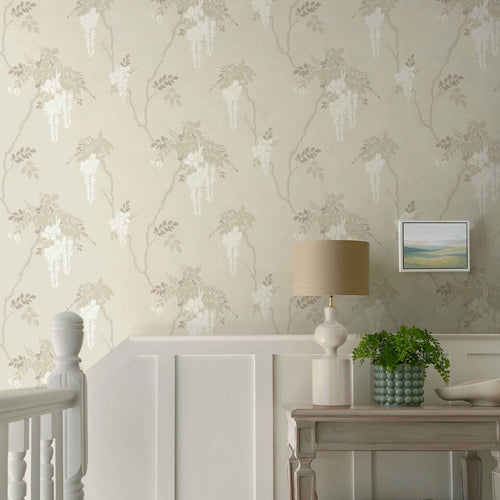 Leonora Ivory Neutral Luxury Floral Wallpaper