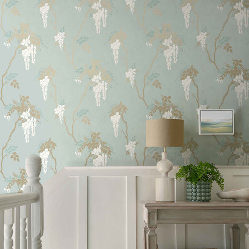 Leonora Teal Green Luxury Floral Wallpaper