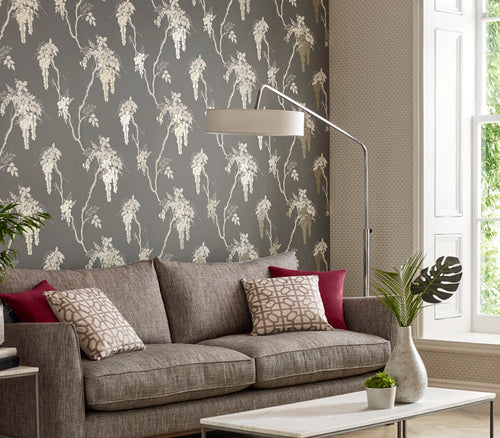 Leonora Grey Luxury Floral Wallpaper