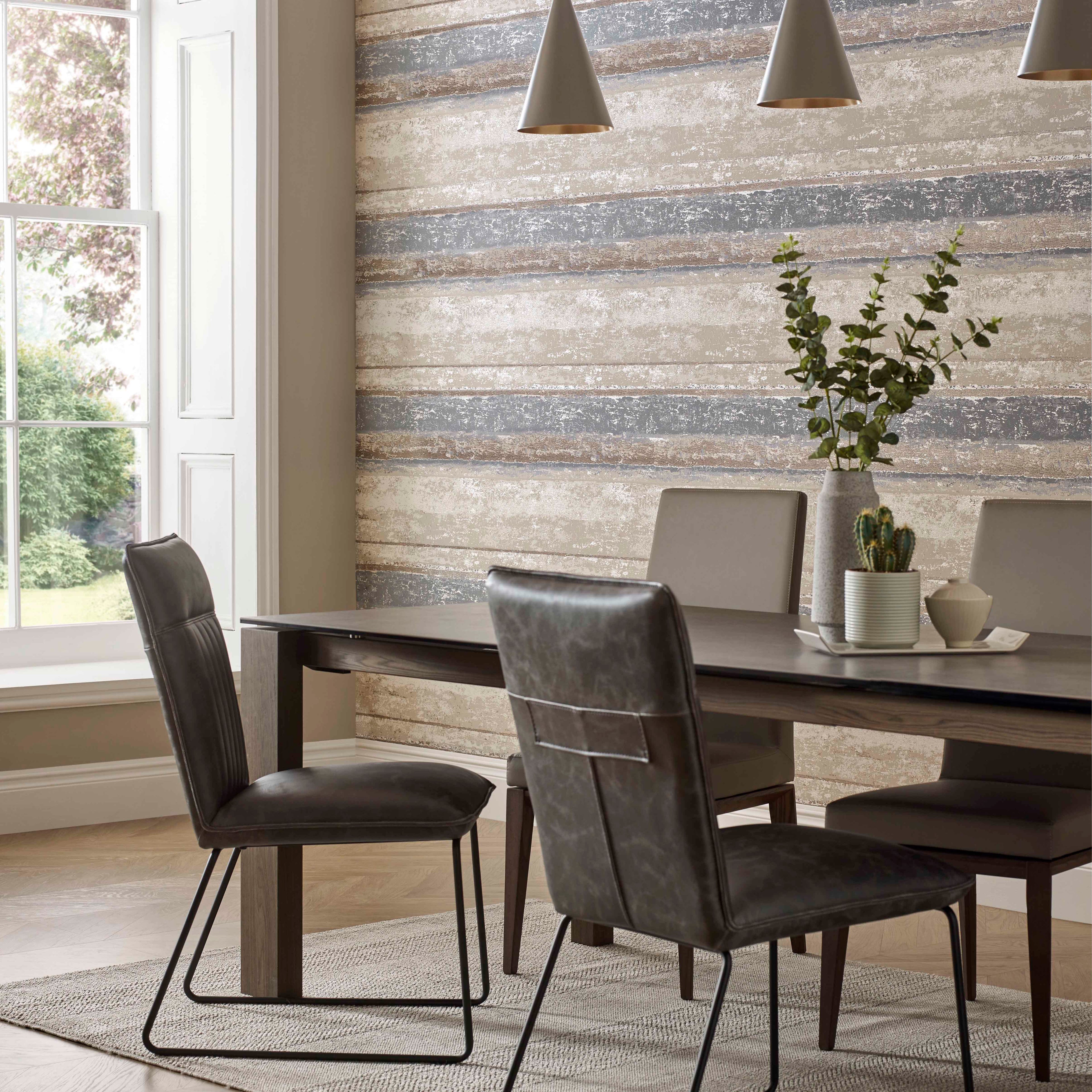Linea Denim Blue Grey Luxury Striped Wallpaper