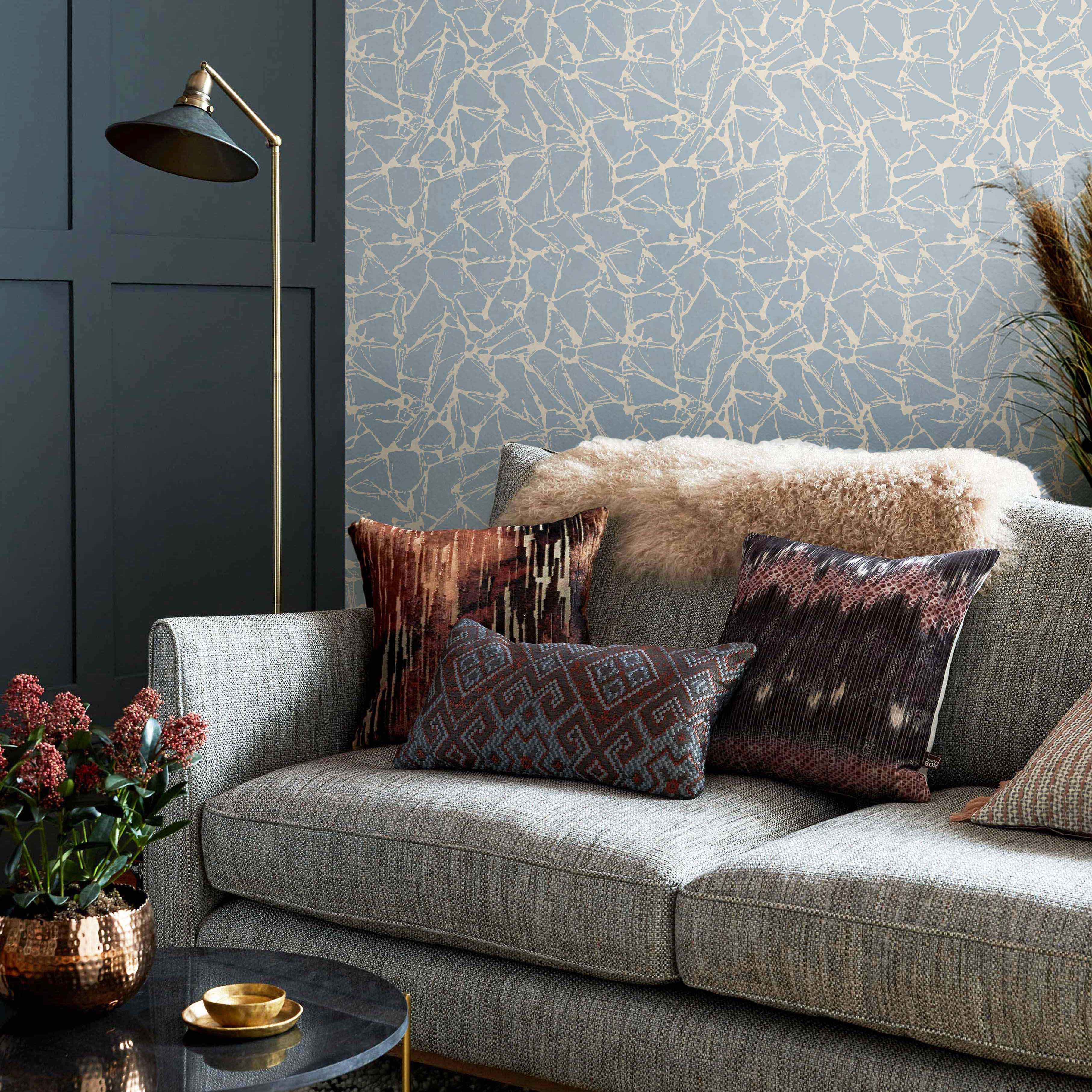 Glaze Denim Blue Luxury Geometric Wallpaper