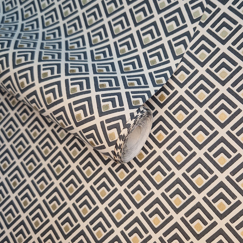 Gio Ebony Black Luxury Geometric Wallpaper