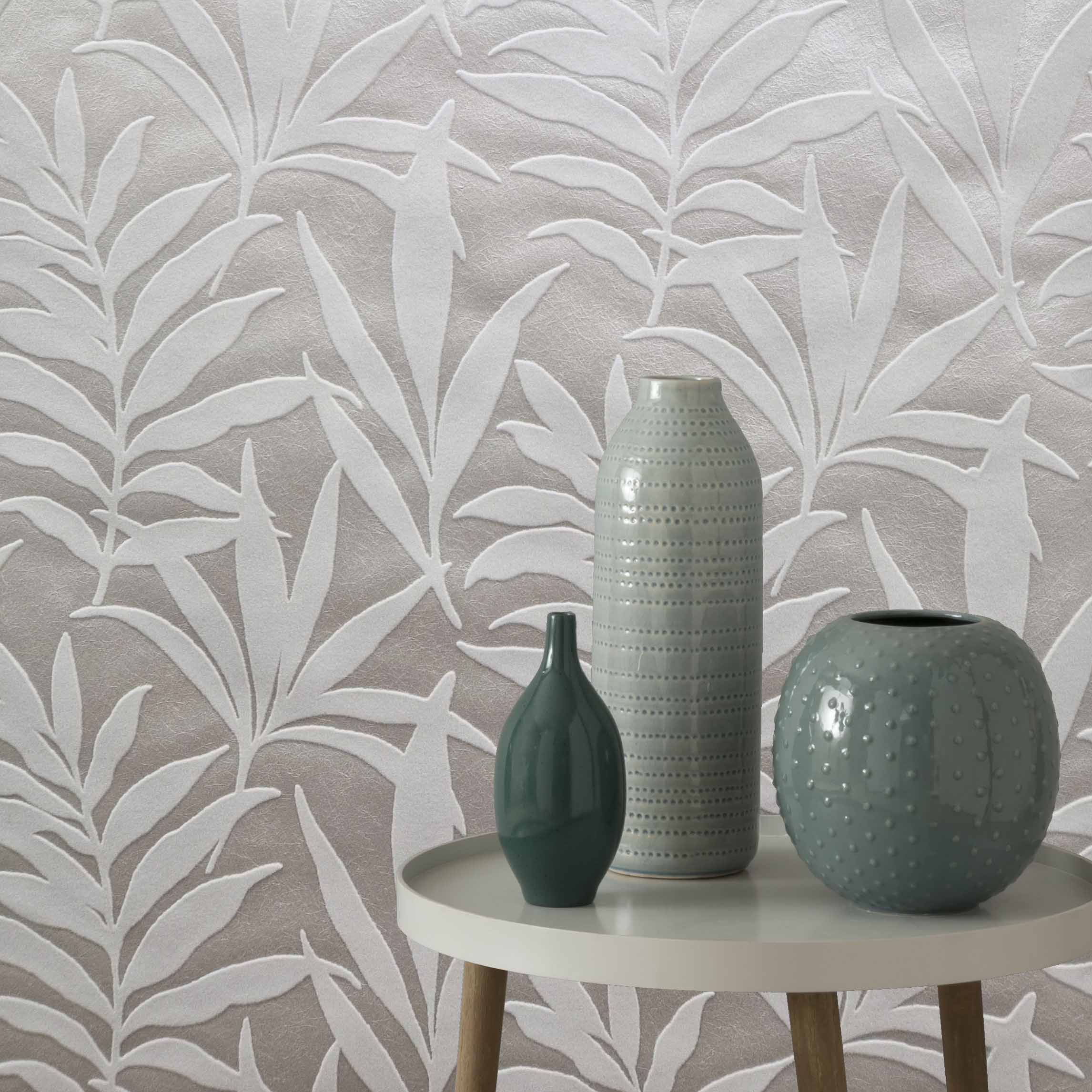 Verdi Ivory Cream Luxury Flock Wallpaper