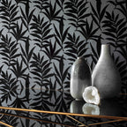 Verdi Ebony Black Luxury Flock Wallpaper
