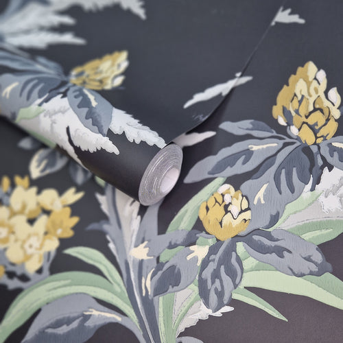 Aurora Jet Black Luxury Floral Wallpaper