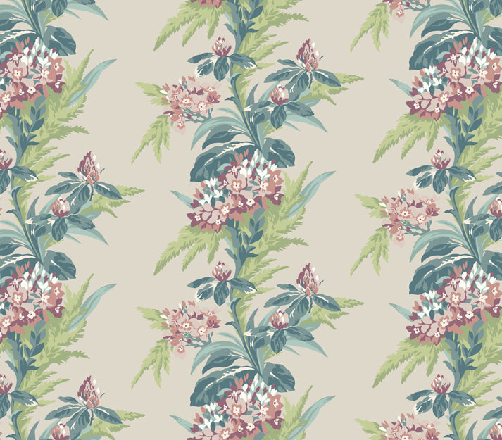 Aurora Moss Green and Pink Luxury Floral Wallpaper