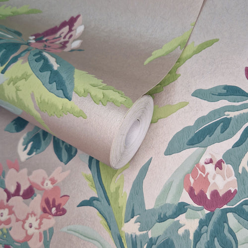 Aurora Moss Green and Pink Luxury Floral Wallpaper