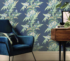 Aurora Lagoon Blue Luxury Floral Wallpaper