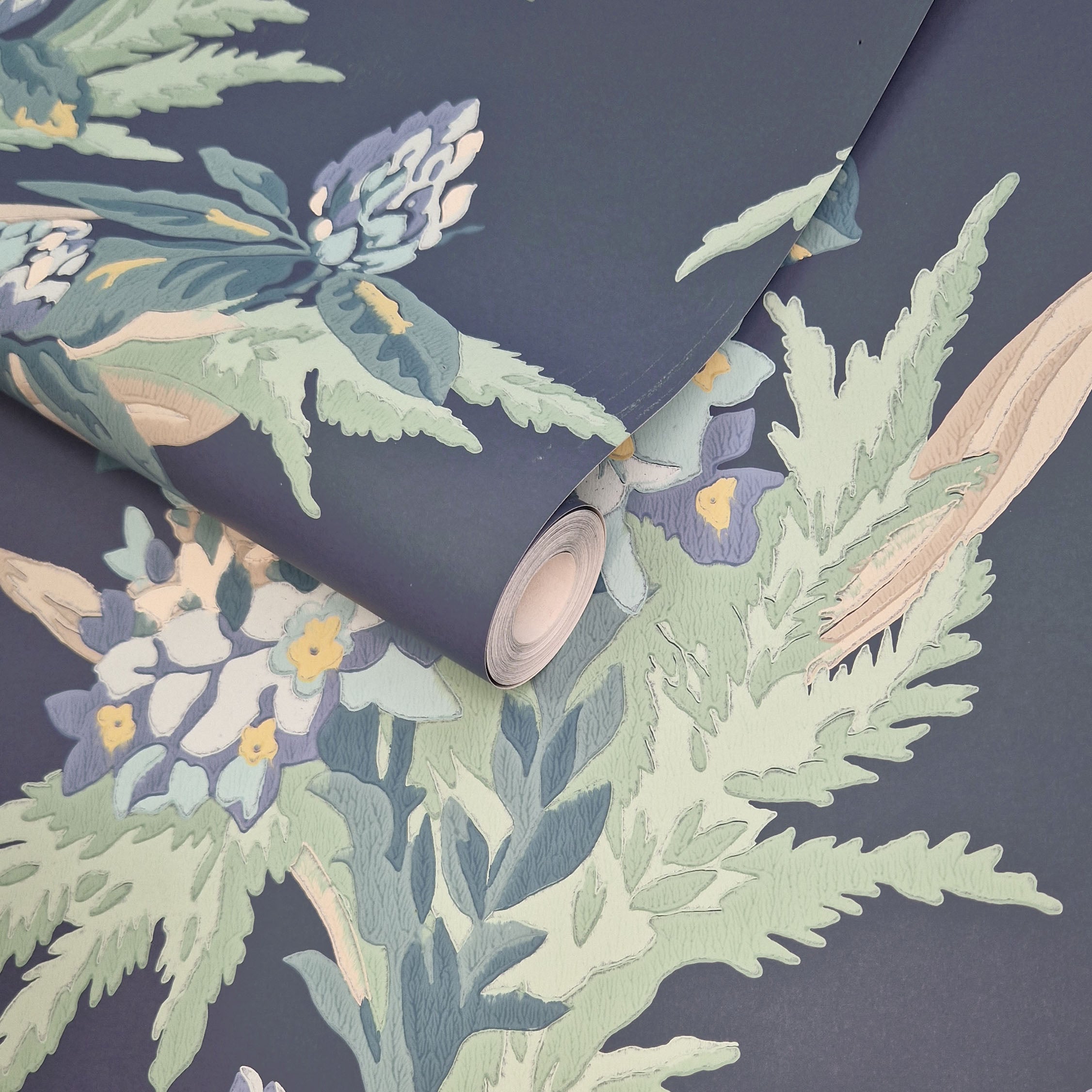 Aurora Lagoon Blue Luxury Floral Wallpaper