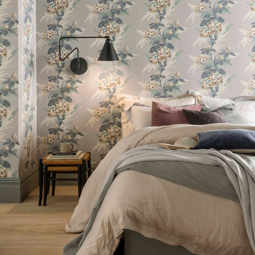 Aurora Mist Grey Luxury Floral Wallpaper