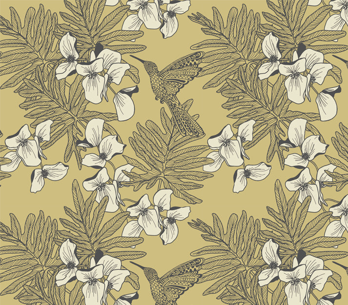 Hummingbird Mustard Yellow Luxury Bird Wallpaper