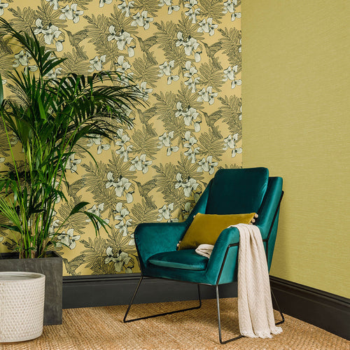 Hummingbird Mustard Yellow Luxury Bird Wallpaper