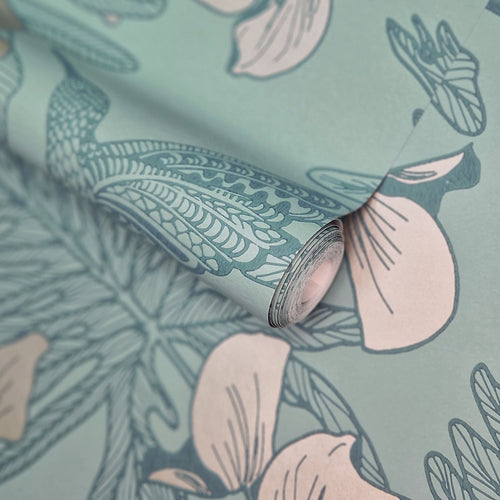 Hummingbird Seafoam Teal Luxury Bird Wallpaper