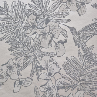 Hummingbird Mist Grey Luxury Floral Wallpaper