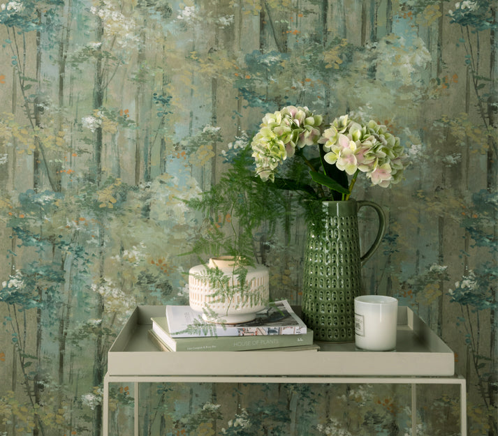 Glade Moss Green Luxury Tree Wallpaper