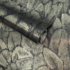 Tranquil Jet Black and Gold Foil Luxury Feather Wallpaper