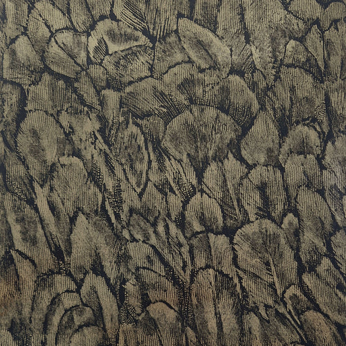 Tranquil Jet Black and Gold Foil Luxury Feather Wallpaper