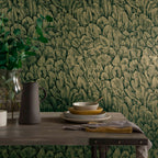 Tranquil Jet Black and Gold Foil Luxury Feather Wallpaper