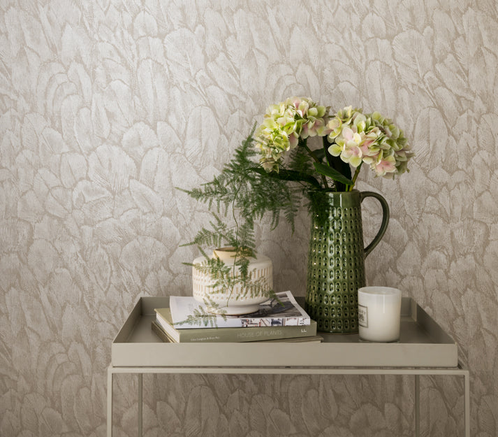 Tranquil Pearl Cream Luxury Feather Wallpaper