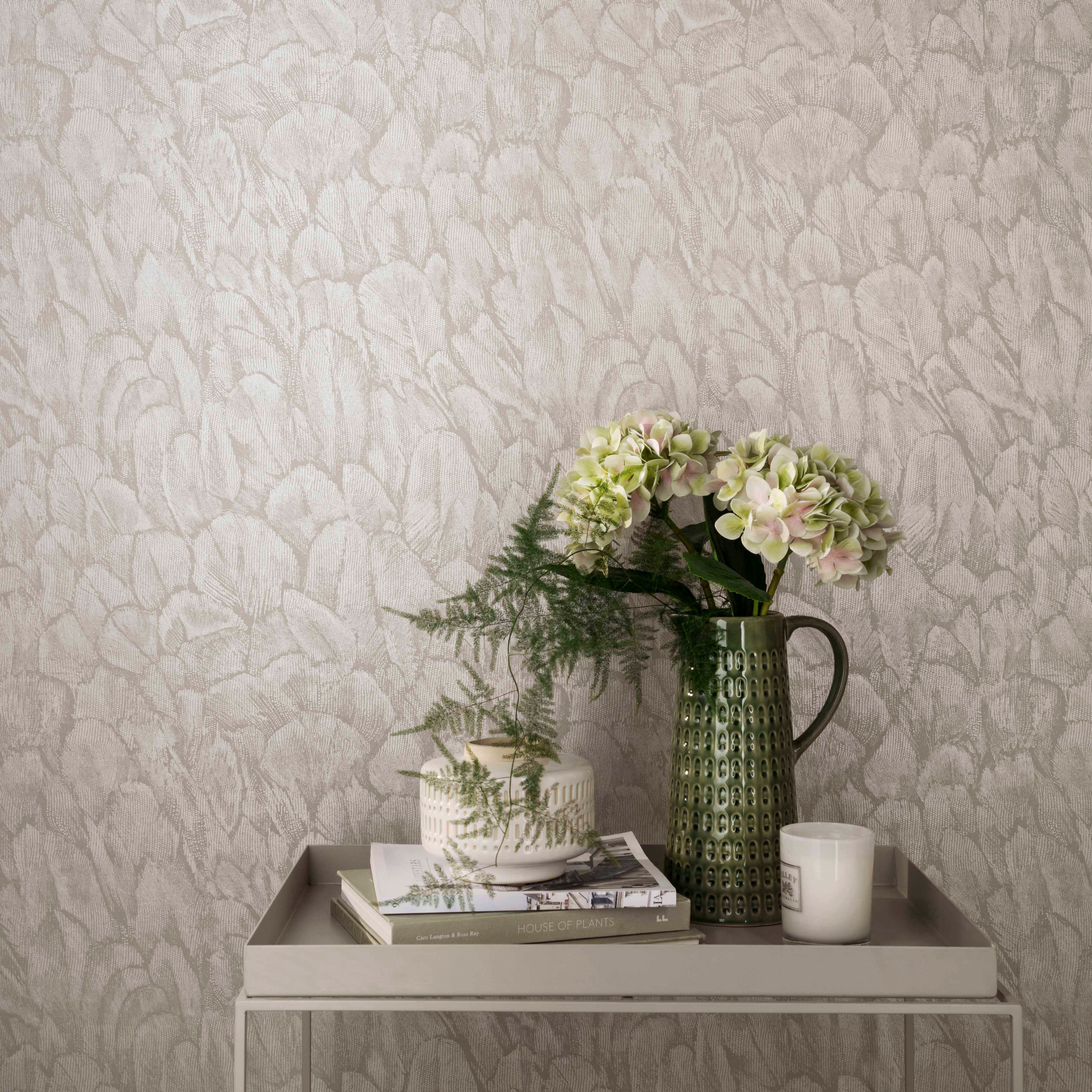 Tranquil Pearl Cream Luxury Feather Wallpaper