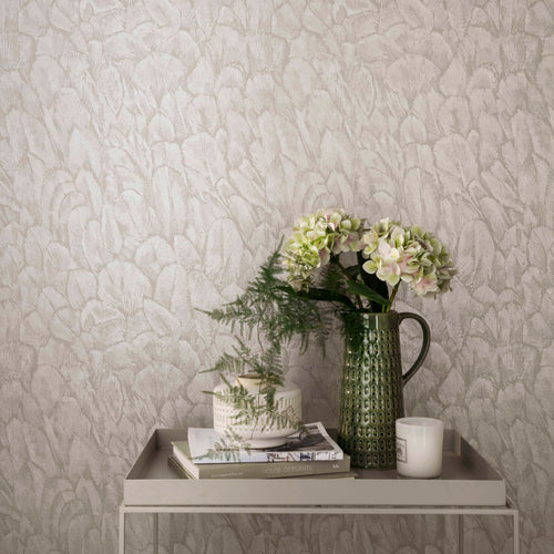 Tranquil Pearl Cream Luxury Feather Wallpaper