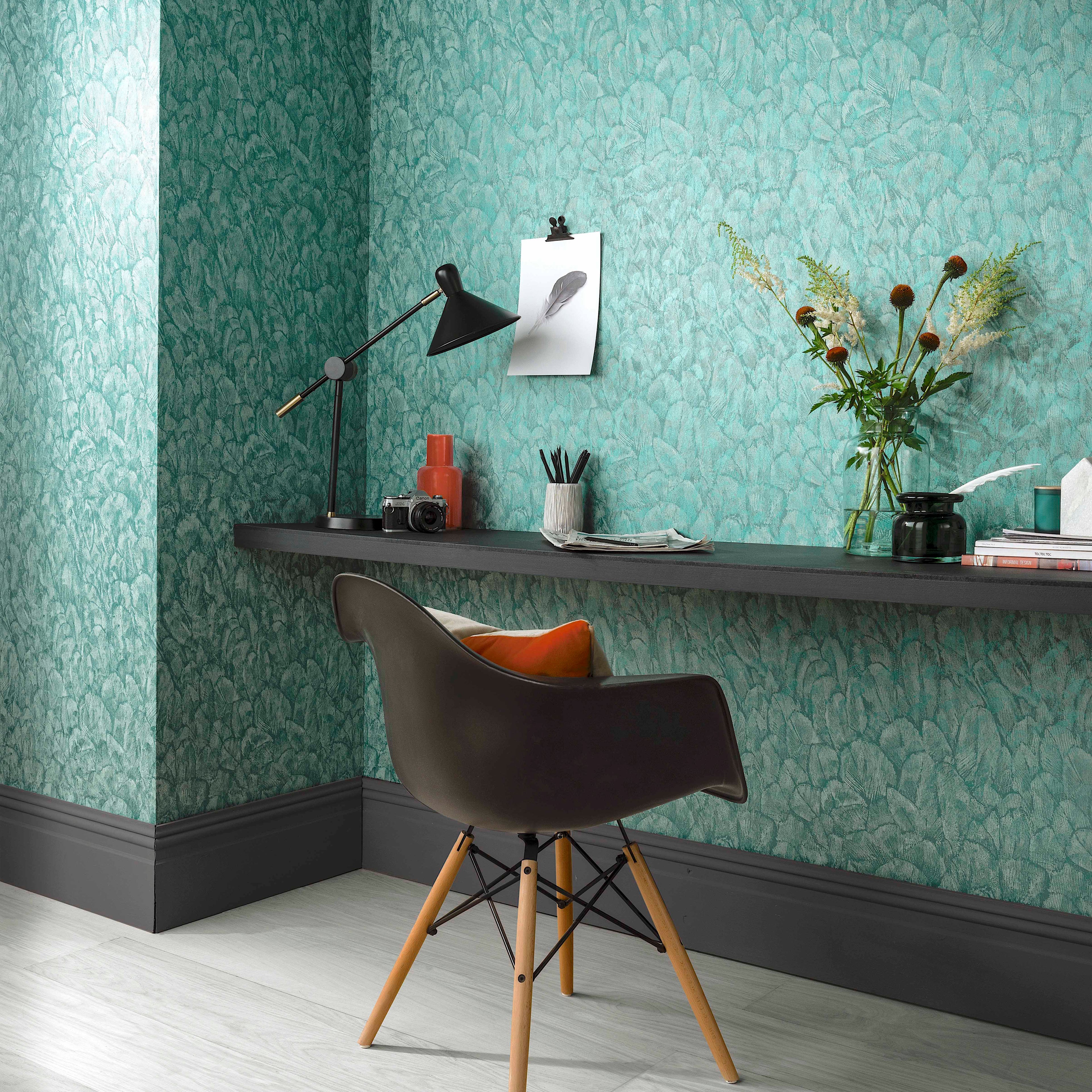 Tranquil Seafoam Green Luxury Feather Wallpaper