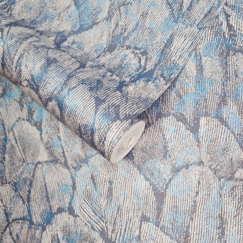 Tranquil Lagoon Blue Luxury Feather Wallpaper