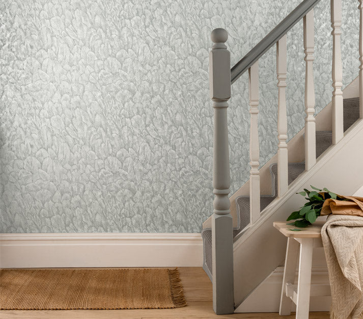 Tranquil Mist Grey Luxury Feather Wallpaper